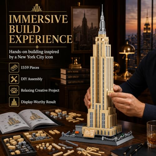 Empire State Architecture Building Blocks Sets New York City Skyline Architecture Model Kits New York Landmark Skycraper Toys Gift for Adults Kids Teens 1559 PCS - style: Empire State