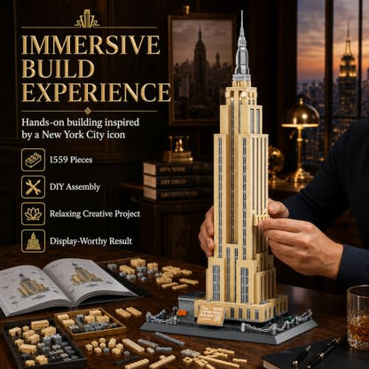 Empire State Architecture Building Blocks Sets New York City Skyline Architecture Model Kits New York Landmark Skycraper Toys Gift for Adults Kids Teens 1559 PCS - style: Empire State