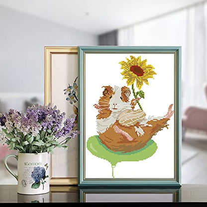 ITSTITCH Stamped Cross Stitch Kits for Beginners Full Range of Cross Stitching Preprinted Pattern for Kids or Adults, Embroidery Needlepoint Starter Kits-Sunflower and Mouse, 15.4x16.5 inch - color: Sunflower and Mouse, 15.4x16.5 inch