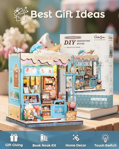 CUTEBEE Book Nook, DIY Miniature House Kit, Ice Cream Shop Booknook - color: Bella's Ice Cream