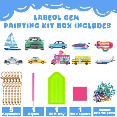 Labeol Diamond Art Kits for Kids with 5D Diamond Creat Your Own GEM Keychains Arts and Crafts for Kids Ages 8-12 Christmas Stocking Birthday Gifts for Kids 6+ - style: Car