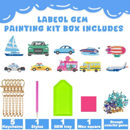 Labeol Diamond Art Kits for Kids with 5D Diamond Creat Your Own GEM Keychains Arts and Crafts for Kids Ages 8-12 Christmas Stocking Birthday Gifts for Kids 6+ - style: Car