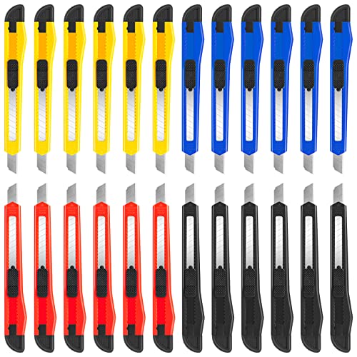 DIYSELF 24Pack Box Cutters (9MM Wide Blade Cutter) Utility Knife Box Cutter Retractable, Compact, Extended Use for Heavy Duty Office, Home, Arts Crafts, Hobby(Mix) - color: Mix