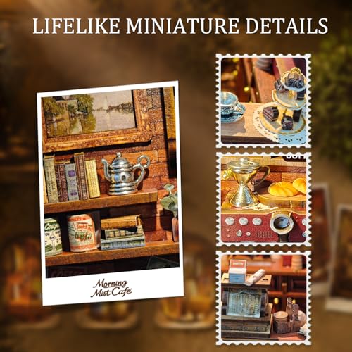 Book Nook Kit DIY Miniature House 3D Wooden Puzzle - Morning Mist Cafe - color: Morning Mist Cafe