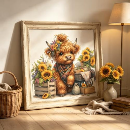 5D Cute Highland Cow Diamond Art kits for Adults Beginners 13.8x13.8inch - color: KM1328-1