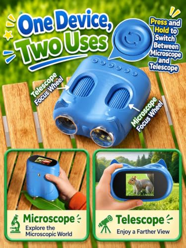 Kids Digital Microscope with Telescope, Ashfly 1000X Handheld Microscope with Screen Photo & Video, STEM Educational Toys for Kids Ages 4-12, Gift for Boys & Girls, Exploration Everywhere, Blue - color: Blue