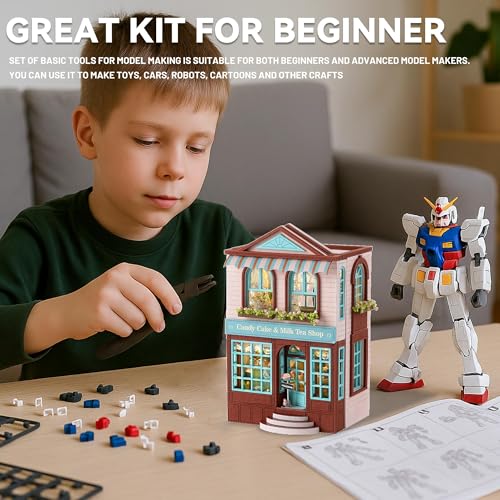 Flever 17 Pcs Gundam Model Tools Kit, Hobby Building Tools Kit, Basic Model Assembly Tool Set for Dollhouse Miniature Building and Fixing Robots, Airplane, Cars