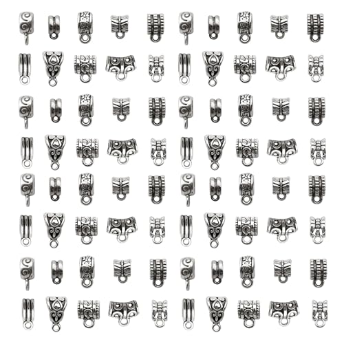 WOCRAFT 60pcs Antique Silver Bails Space Beads Bracelet Charms for Jewelry Making Sets DIY Necklace Bracelet Keychain Crafting Charms Kit Craft Supplies (SN851) - color: Antique Silver, size: Bails Charms