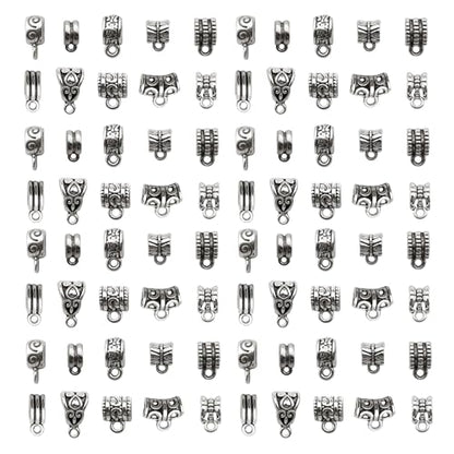 WOCRAFT 60pcs Antique Silver Bails Space Beads Bracelet Charms for Jewelry Making Sets DIY Necklace Bracelet Keychain Crafting Charms Kit Craft Supplies (SN851) - color: Antique Silver, size: Bails Charms