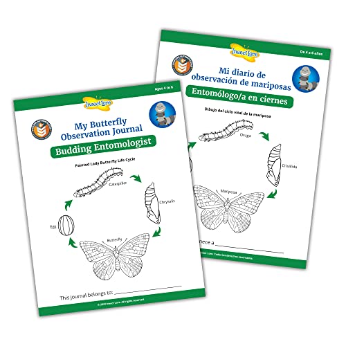 Insect Lore Butterfly Garden with Live Cup of Caterpillars | English and Spanish STEM Activity Journals | 5 Painted Lady Butterfly Baby Caterpillars and Mesh Habitat - style: 1 Cup