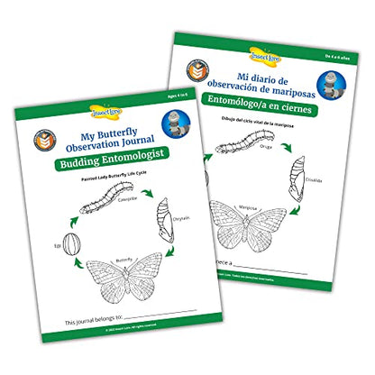 Insect Lore Butterfly Garden with Two Cups of Live Caterpillars, Life Cycle Figurines, English and Spanish Butterfly STEM Activity Journals | 10 Painted Lady Butterfly Baby Caterpillars - style: 2 Cup