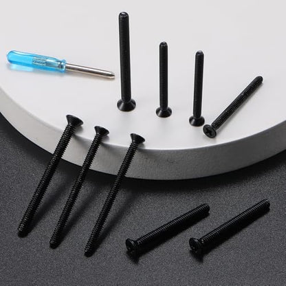 126Pcs Flat Head Phillips Electrician's Machine Screw Kit, Long Electrical Outlet Screw, #6-32#8-32, 304 Stainless Steel for Wall Plate Switch/Outlets,Mounting Electrical Extender, with Tool - color: Black, size: #6#8 126Pcs