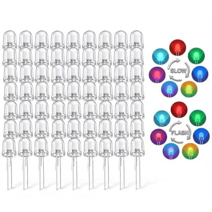 100PCS 10mm RGB Flashing LEDs F10 Fast Slow Blink Clear Round Head JEBHANNE - color: 10mm RGB LED Kit - 100PCS