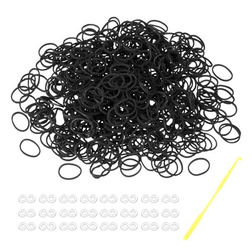 MECCANIXITY 600Pc Loom Rubber Bands Kit w/ 25 Pcs S-Clips 1-Hook,Black - color: Black