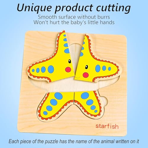 8pcs Wooden Puzzles for Toddlers 1-3, Toddler Puzzles Ages 2-4 - style: Marine Animals