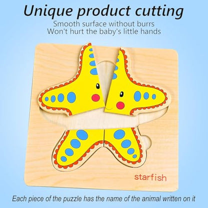 8pcs Wooden Puzzles for Toddlers 1-3, Toddler Puzzles Ages 2-4 - style: Marine Animals