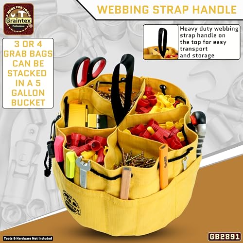 Graintex 18 Pockets Grab Bag Rip-stop Canvas Drawstring Closure, Small Part Organizer Pouch, Small Tools, Screws, Parts, Parachute Tool Bag for Efficient Storage - Yellow - color: Yellow