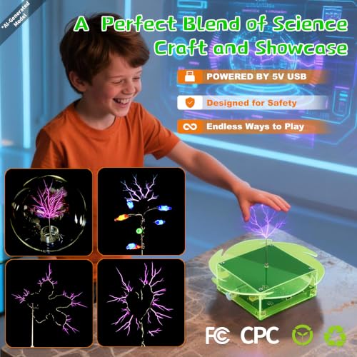 eUda+ STEM Tesla Lightning Kit for Kids&Adults Science Kits for Kids Age 12-14 Build Your Tesla Coil Kit Stem Kits for Kids Age 14-16 Soldering Practice Kit for Beginners 12+ (Soldering Version, RFG) - size: Rectangular-Fluorescent Green (RFG)