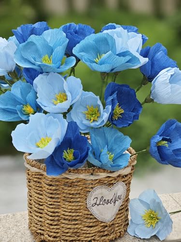 Blue Crepe Paper Poppy Flower DIY Making Kit 24 pcs Easy-to-Make Handcraft Supplies for Beginners & Artisans - color: Blues