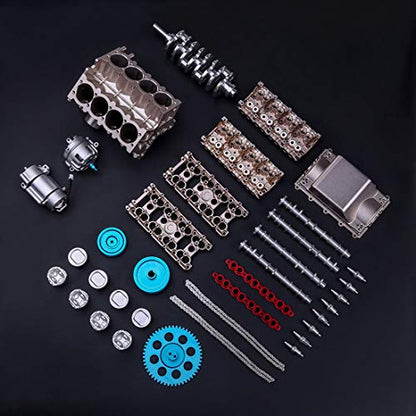 FunXylophy V8 Engine Model Kit That Works, 1:3 Mini Metal Mechanical Engine for Car, 500 Pieces DIY Assembly Science Experiment Physics