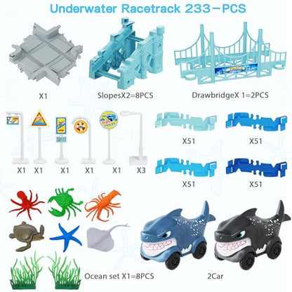 Track Race Car Toys for Kids, Create A Ocean World Race Road Race Tracks - color: Blue-shark