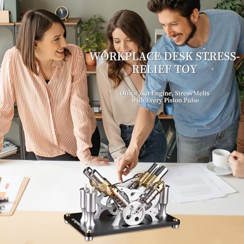 4-Cylinder Hot Air Stirling Engine Model Kit with Generator,Ready-to-Start Full Metal Kit,Stainless Steel Heating Tube & Copper Head,Precision CNC Parts,for Physics Demo & Engineering Collection