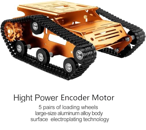 Smart Robot Car Chassis Kit Full Metal Big Tank Chassis with 2WD Motors for Arduino Raspberry Pi Jetson Python DIY Smart Car Learning Kit (Gold 1, with Encoder Motor) - color: Gold1