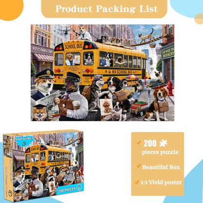 Puzzles for Kids Ages 6-8 8-10 200 Piece Puzzles Colorful Bus Dog Puzzle - color: Puppy