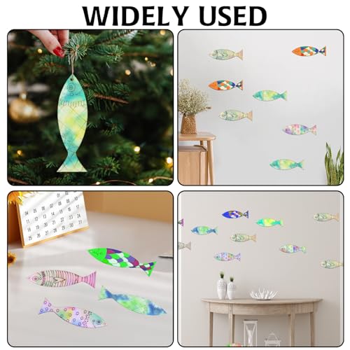 36Pcs Wooden Fish Decor Cutouts - 4 Styles DIY Crafts to Paint Shapes for Animal Decorations, Ornaments With Hemp Rope for Personalization