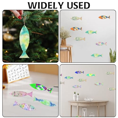 36Pcs Wooden Fish Decor Cutouts - 4 Styles DIY Crafts to Paint Shapes for Animal Decorations, Ornaments With Hemp Rope for Personalization