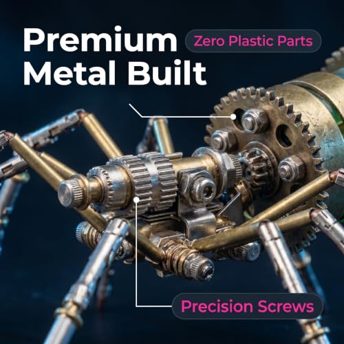 Steampunk Mechanical Spider 3D Metal Puzzle : 160+ Pcs No Glue Screw Build 96% Success Desktop Display Ornament DIY Craft Birthday for Father Husband Teens (Gatling Spider) - style: Gatling Spider