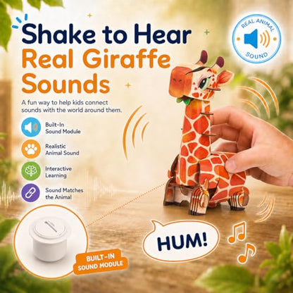 MierEdu Build 'N' Sound 3D Puzzle for Kids, Animal Puzzle with Sound Module, Educational STEM Craft Kit, FSC Paper Model Building Toy Gift for Ages 6+ - color: Giraffe