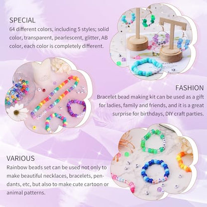Quefe 64 Colors 2350pcs Pony Beads Bracelet Making Kit Kandi Bead - color: 64 colors