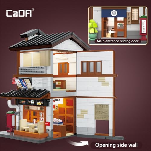 CaDA Master C66019W Japanese Style Yakitori Izakaya House Building Set,City Street Brick Kit with Lights, 1195PCS Modular House Idea Collect Gift for Adults - color: C66019w