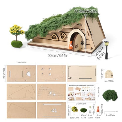 Mamimami Home Miniature Fairy Garden House, DIY Wooden House Building Kits, Magical Fairy Doors Handmade Christmas Decorations, Gifts for Family and Friends
