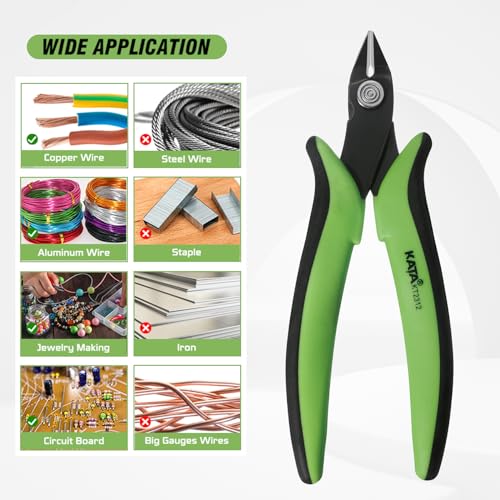 KATA Mini Flush Cutters, 5 Inch Precision Wire Cutter Plier for Electronics - color: 1 Pack 5" Flush Cutter Green