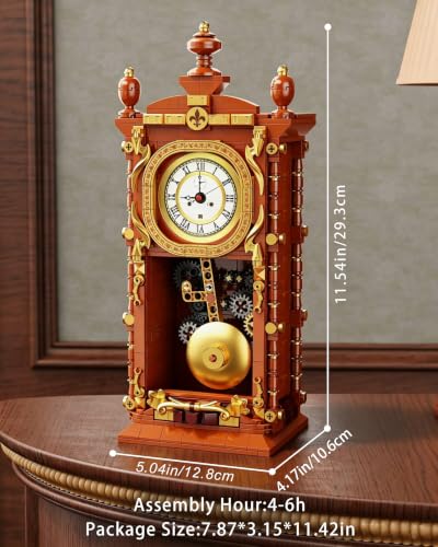 TYCOLE Vintage Pendulum Clock Building Toy, Real Working Clock Set
