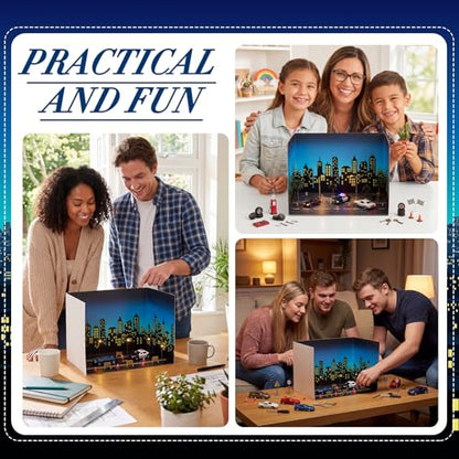AmazingSpark 2 Set Hero City Skyline Diorama Box and Road Sticker Decor, Black Skyscraper Building Diorama Project Supplies Set, Cardboard Display Case Kit with Double Sided Tapes for DIY Crafts - style: Hero