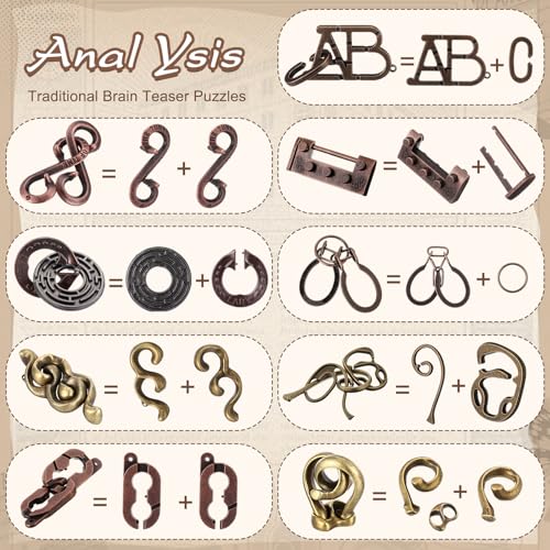 Wettarn 9 Pcs Metal Brain Teasers 3D Steel Puzzle Set, Fashion Style - style: Fashion Style