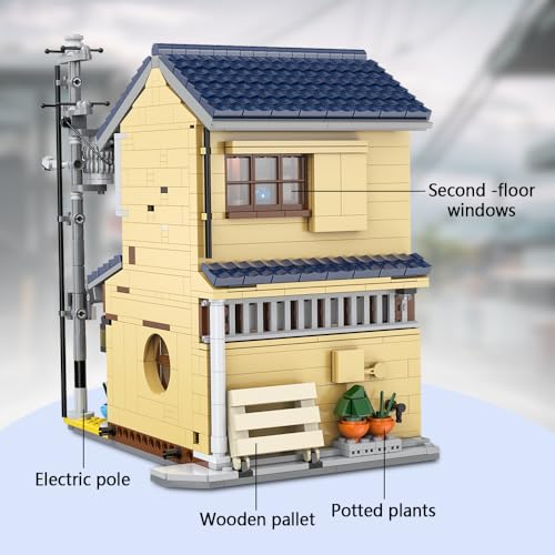 CaDA Japanese Style Tea House Building Block, Master C66010W Japan Street Shop Brick Set with Lights, 1200PCS Modular House Idea Gift for Boys Adults - color: C66010w