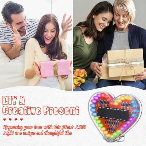 ICSTATION Heart Shaped LED Light Soldering Project, RGB LED Heart Soldering Learning Kit DIY Electronic Kit for Adults Diyers College Student Education and Present for Lover