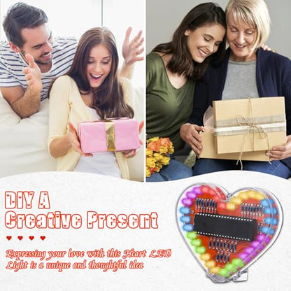 ICSTATION Heart Shaped LED Light Soldering Project, RGB LED Heart Soldering Learning Kit DIY Electronic Kit for Adults Diyers College Student Education and Present for Lover