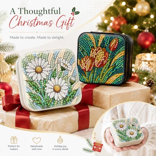 2 PC Diamond Art Flowers Jewelry Boxes Women Craft Adult Bedazzling Kit - color: white and orange