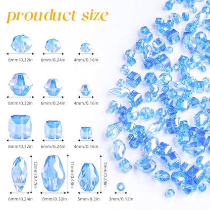 1500 Pcs Crystal Glass Beads for Jewelry Making – 12 Styles Bicone, Rondelle, Cube, Teardrop & 3mm Spacer Beads, DIY Bracelet Necklace Earring Craft Kit with Organizer Box(Blue) - color: Blue