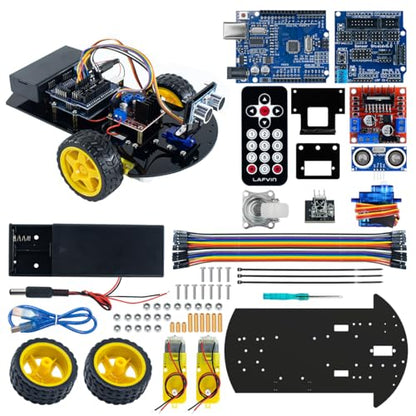 LAFVIN 2WD Smart Robot Car Kit with R3 Board, Ultrasonic Sensor, L298N Motor Driver, IR Remote Control, Obstacle Avoidance STEM Educational DIY Kit for Adults Beginners - size: V1