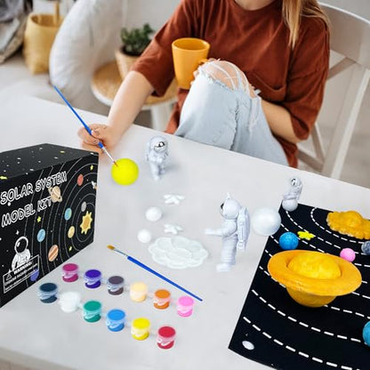 35PCS Solar System Model Kit Foam Ball Kit Includes Color Pigments Palette Spheres Balls Brushes Felt Background Plate Instruction Manual Astronaut Ornament and More