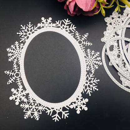 Lapoo Geometric Cutting Die for Scrapbooking - Durable, Cut Stencils for DIY Scrapbook Photo Album Decorative Paper Card, Card Making Supplies (Snowflake Round Frame 5.9 x 5.4 in) - style: Snowflake Round Frame 5.9 x 5.4 in