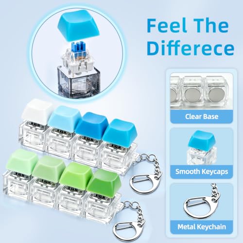 2 PCS Keyboard Fidget Toy, Decompression Button Clicker Keychain, Portable Tactile Sensory Toys, Stocking Stuffers for Stress Relief, Autism, ASMR, Adults, Teens - color: Green+blue