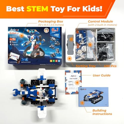 Apitor Robot J with Storage Box, Creative Robot Building Kit, 6-in-1 Programmable Robot/Tank STEM Learning Toy, Educational Coding Gifts for 7-12 Years Old Kids - style: Robot J(Storage)