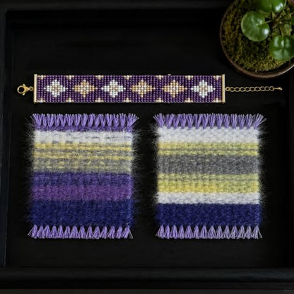 TMEGMIC 2-in-1 Wooden Bead Loom Kit, Bracelet and Coaster Weaving Kit with - color: Lavender Purple Kit